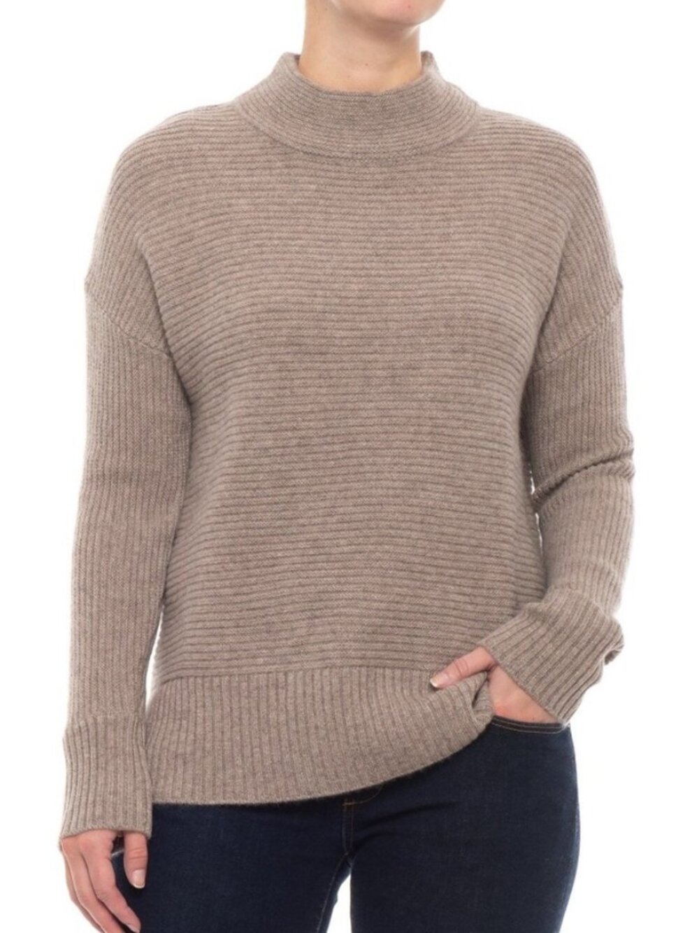 Rachel Zoe Boxy Rib Knit Mock Neck Cashmere Sweater Large